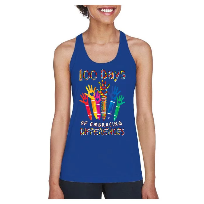 Autism Awareness Embrace Differences 100 Days Of School Iep Gift Women's Racerback Tank