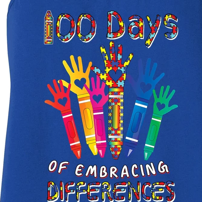 Autism Awareness Embrace Differences 100 Days Of School Iep Gift Women's Racerback Tank