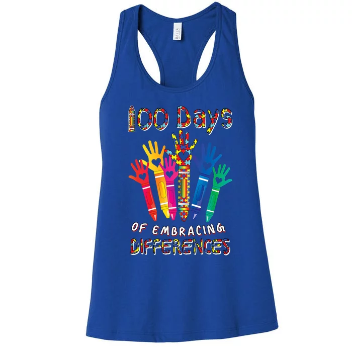 Autism Awareness Embrace Differences 100 Days Of School Iep Gift Women's Racerback Tank