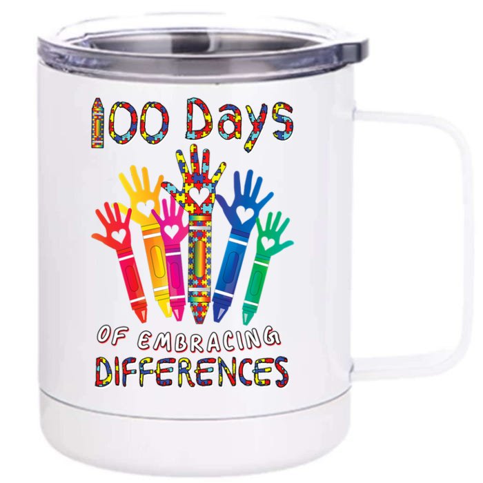 Autism Awareness Embrace Differences 100 Days Of School Iep Gift Front & Back 12oz Stainless Steel Tumbler Cup