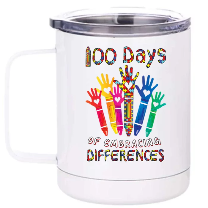 Autism Awareness Embrace Differences 100 Days Of School Iep Gift Front & Back 12oz Stainless Steel Tumbler Cup