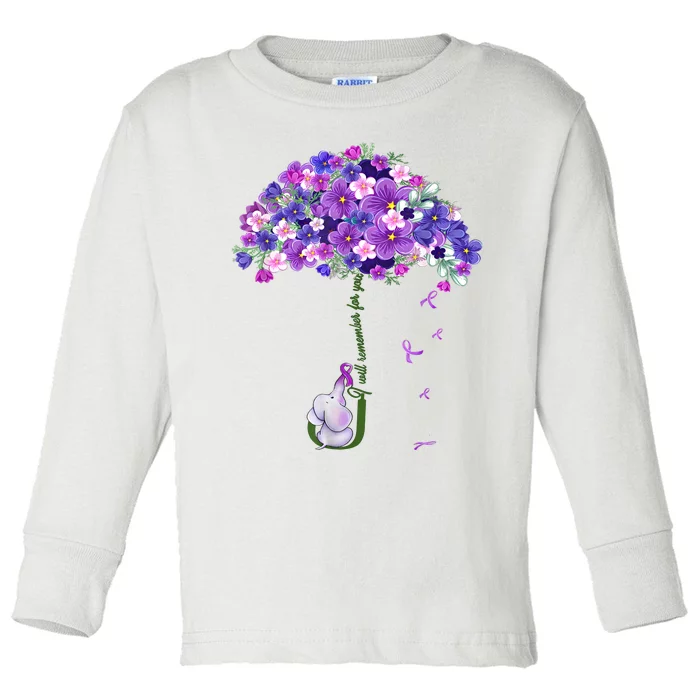 Alzheimer Awareness Elephant I Will Remember For You Supporter Alzheimer Toddler Long Sleeve Shirt