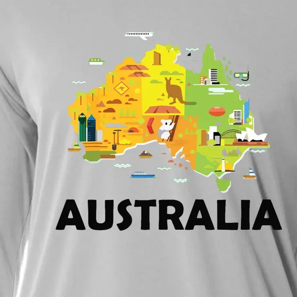 Australia Australian Elements Fun Map Ocenia Cooling Performance Long Sleeve Crew