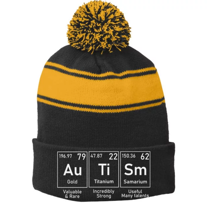 Autism Awareness Elements Graphic Stripe Pom Pom Beanie