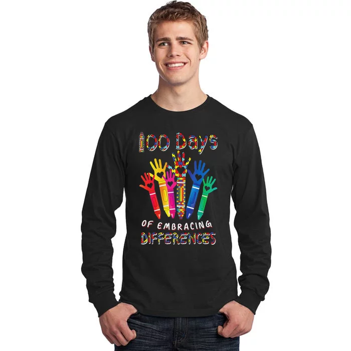 Autism Awareness Embrace Differences 100 Days Of School IEP Tall Long Sleeve T-Shirt