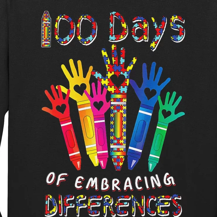 Autism Awareness Embrace Differences 100 Days Of School IEP Tall Long Sleeve T-Shirt