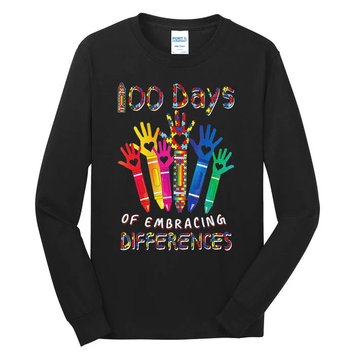 Autism Awareness Embrace Differences 100 Days Of School IEP Tall Long Sleeve T-Shirt