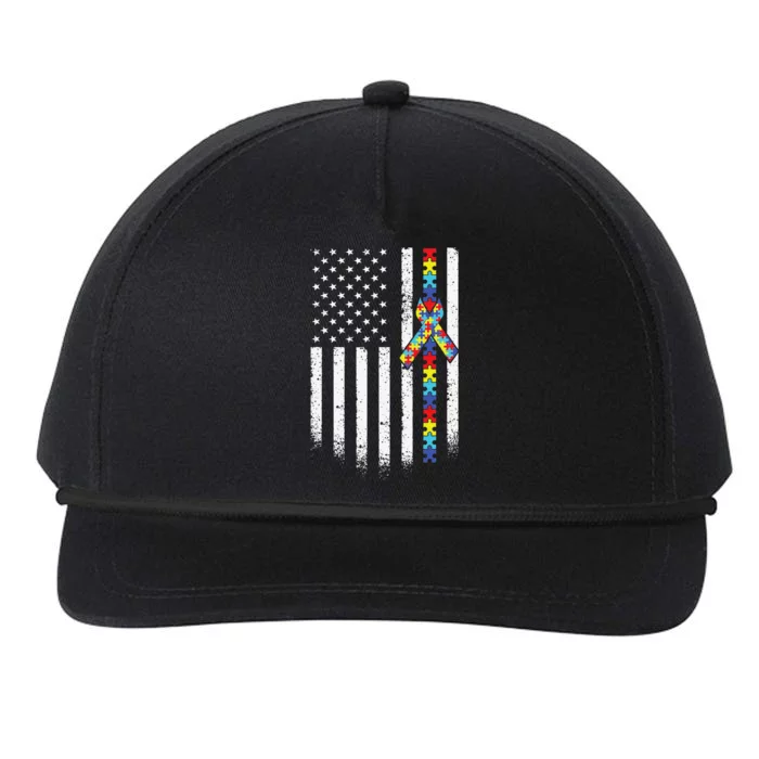 Autism American Flag Puzzle Autism Awareness Gift Snapback Five-Panel Rope Hat