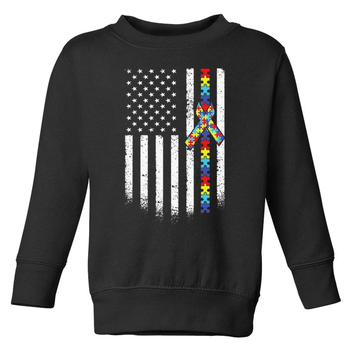 Autism American Flag Puzzle Autism Awareness Gift Toddler Sweatshirt