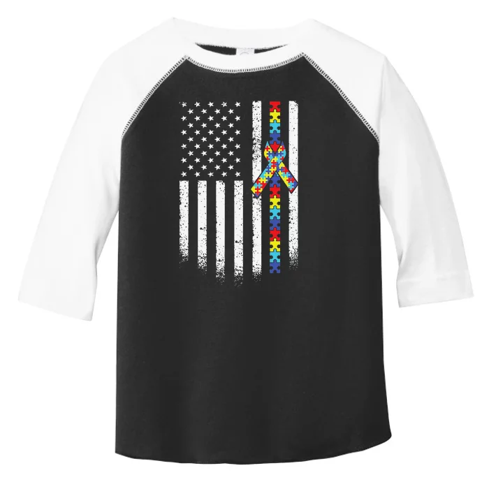 Autism American Flag Puzzle Autism Awareness Gift Toddler Fine Jersey T-Shirt