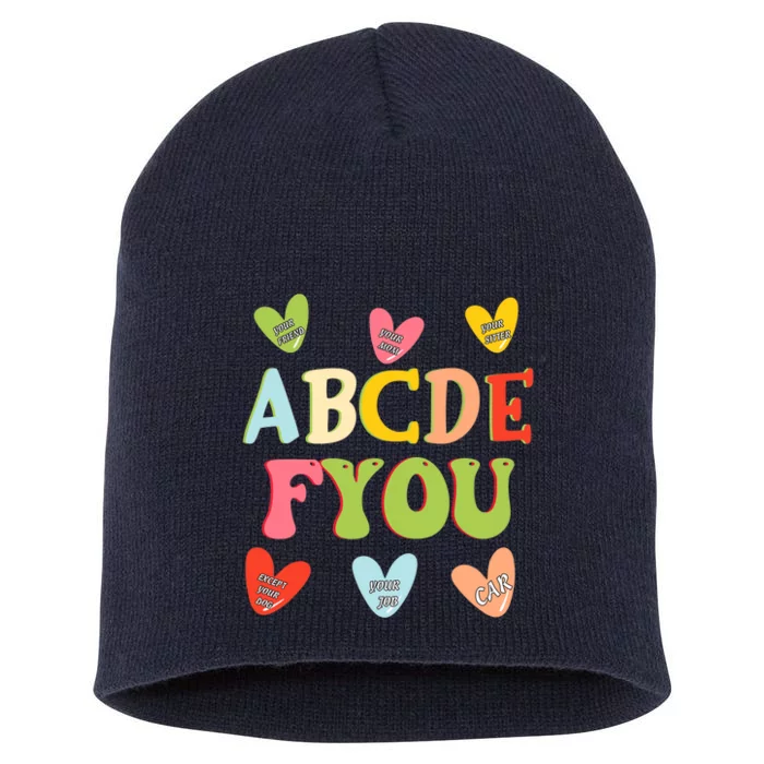 Alphabet ABCDFU Funny ESL Teacher Women Mom Anti Valentines Short Acrylic Beanie