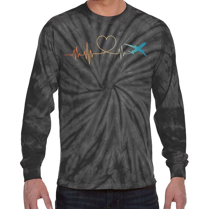 Airplane Art For Wo Aviation Instructor Airline Pilot Tie-Dye Long Sleeve Shirt