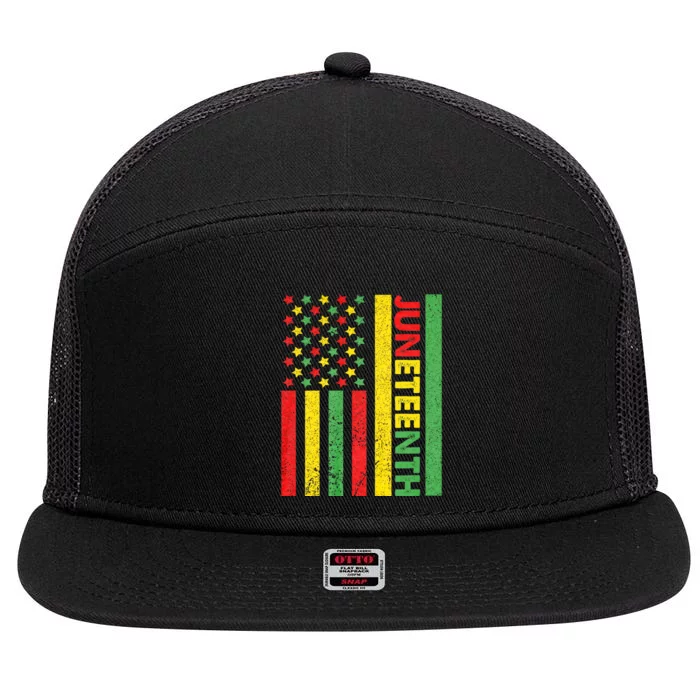 African American Flag Juneteenth 7 Panel Mesh Trucker Snapback Hat