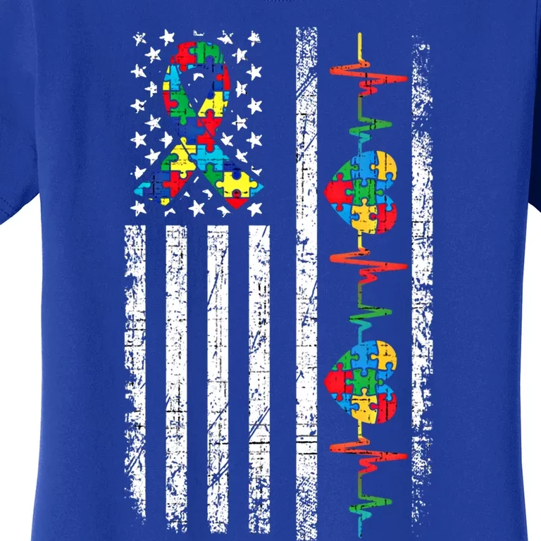 Autism American Flag Autistic Awareness Warrior Support Gift Women's T-Shirt