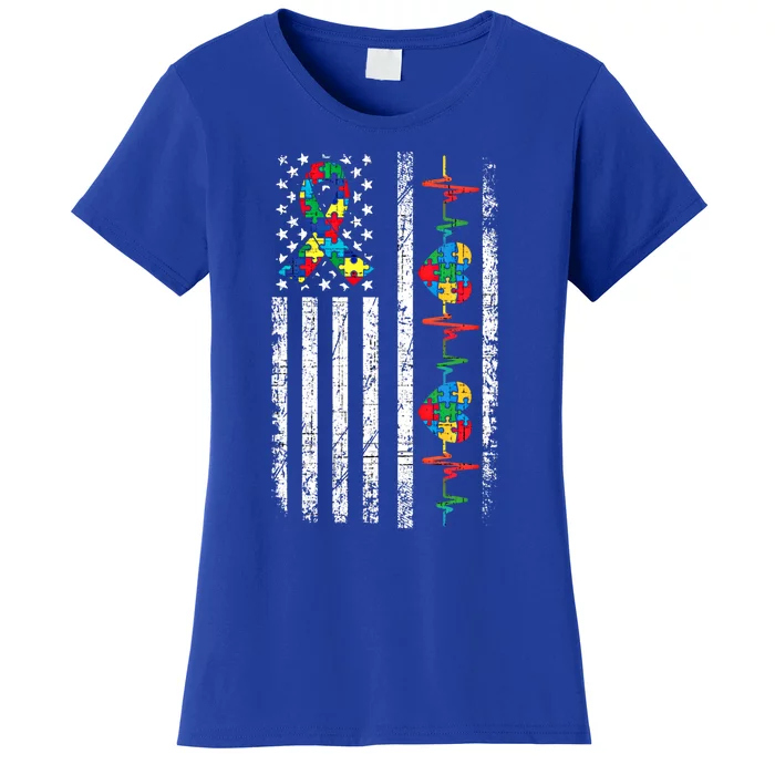 Autism American Flag Autistic Awareness Warrior Support Gift Women's T-Shirt