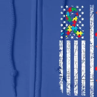 Autism American Flag Autistic Awareness Warrior Support Gift Full Zip Hoodie