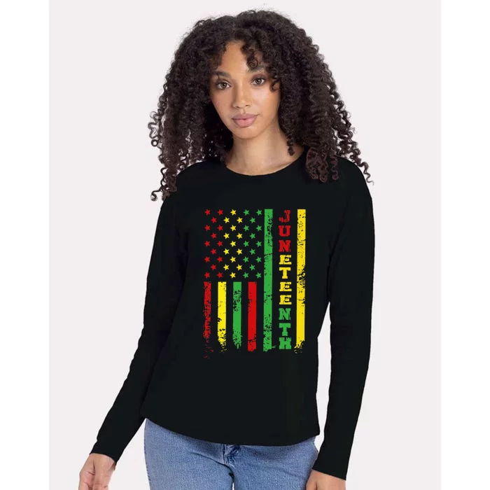 African American Flag Juneteenth  1865 Womens Cotton Relaxed Long Sleeve T-Shirt