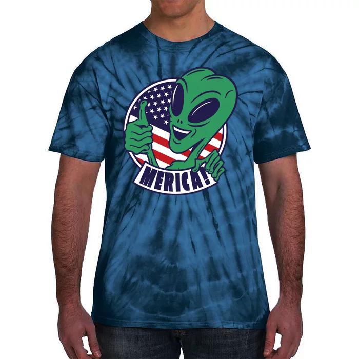 Alien American Flag Funny Merica Tie-Dye T-Shirt