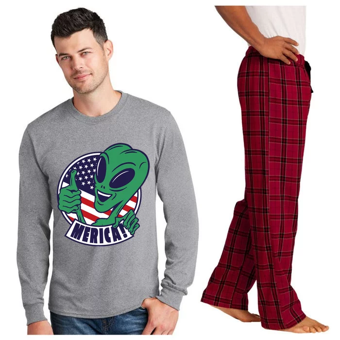 Alien American Flag Funny Merica Long Sleeve Pajama Set