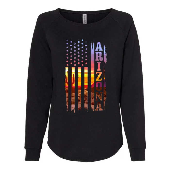 Arizona American Flag Pride Landscape Cactus Patriotic Womens California Wash Sweatshirt