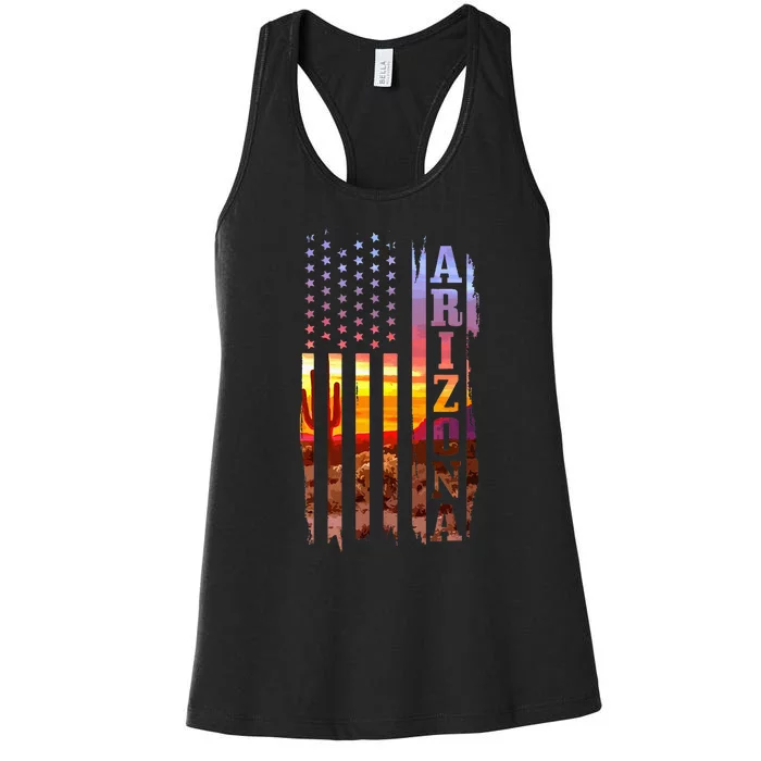 Arizona American Flag Pride Landscape Cactus Patriotic Women's Racerback Tank