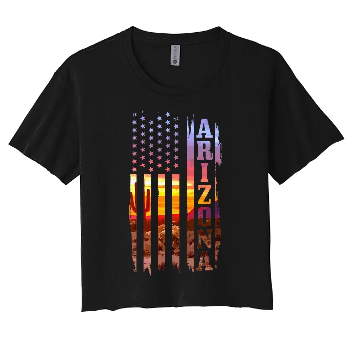 Arizona American Flag Pride Landscape Cactus Patriotic Women's Crop Top Tee