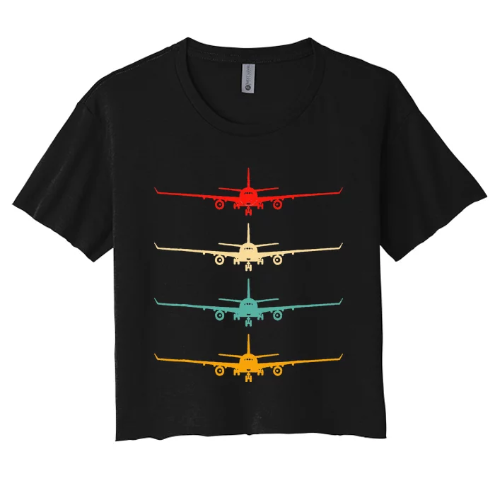 Aviation Airplane Flying Airline Funny Vintage Pilot Gift Women's Crop Top Tee