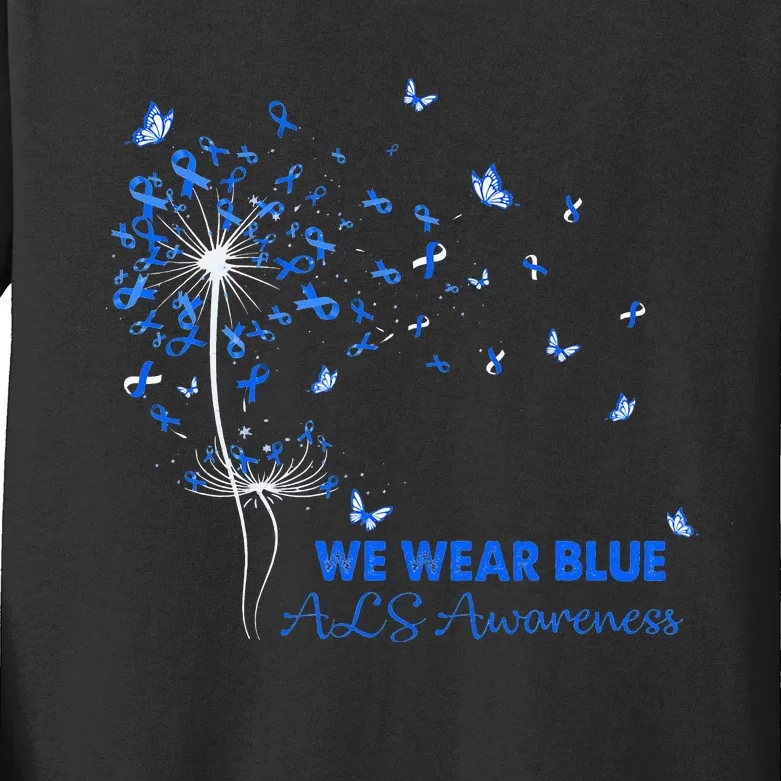 ALS Awareness Faith Hope Love Dandelion Kids Long Sleeve Shirt