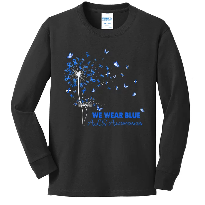 ALS Awareness Faith Hope Love Dandelion Kids Long Sleeve Shirt