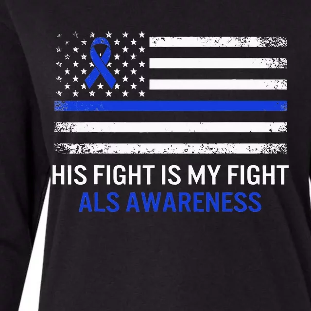 ALS Awareness Fight Blue Ribbon USA Flag Dad Warrior Support Womens Cotton Relaxed Long Sleeve T-Shirt