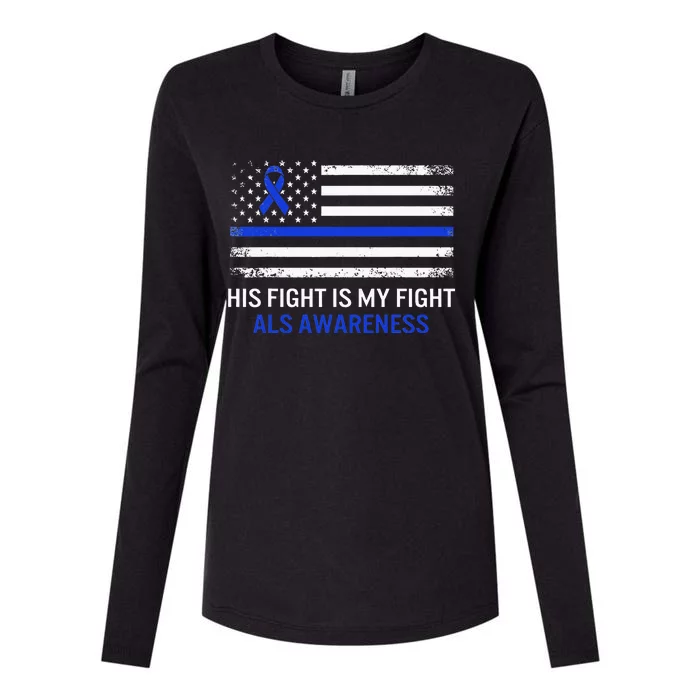 ALS Awareness Fight Blue Ribbon USA Flag Dad Warrior Support Womens Cotton Relaxed Long Sleeve T-Shirt