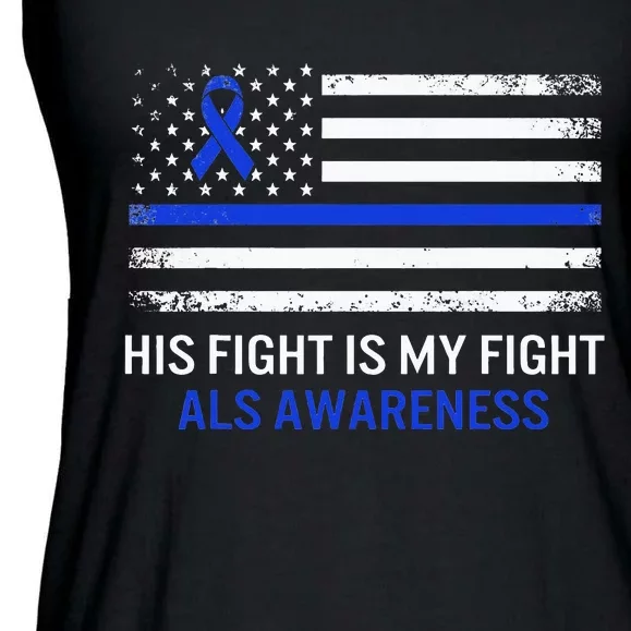 ALS Awareness Fight Blue Ribbon USA Flag Dad Warrior Support Ladies Essential Flowy Tank