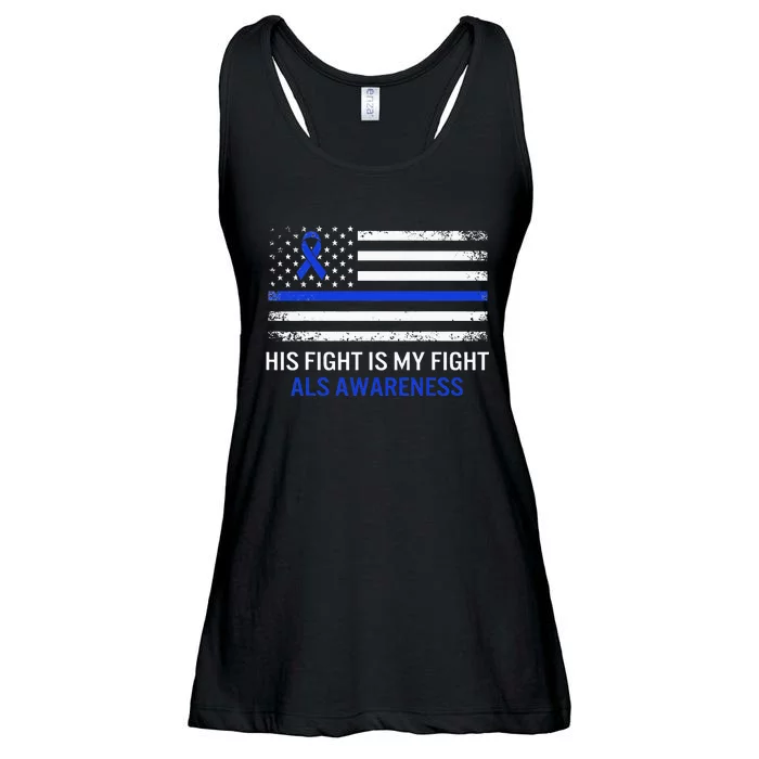 ALS Awareness Fight Blue Ribbon USA Flag Dad Warrior Support Ladies Essential Flowy Tank