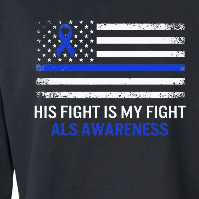 ALS Awareness Fight Blue Ribbon USA Flag Dad Warrior Support Cropped Pullover Crew