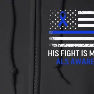 ALS Awareness Fight Blue Ribbon USA Flag Dad Warrior Support Full Zip Hoodie