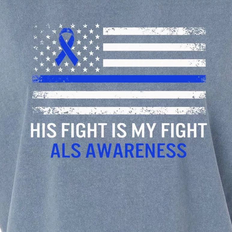 ALS Awareness Fight Blue Ribbon USA Flag Dad Warrior Support Garment-Dyed Women's Muscle Tee