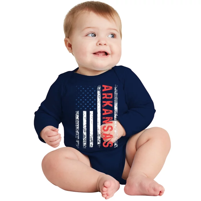 Arkansas American Flag Pride Patriotic Baby Long Sleeve Bodysuit