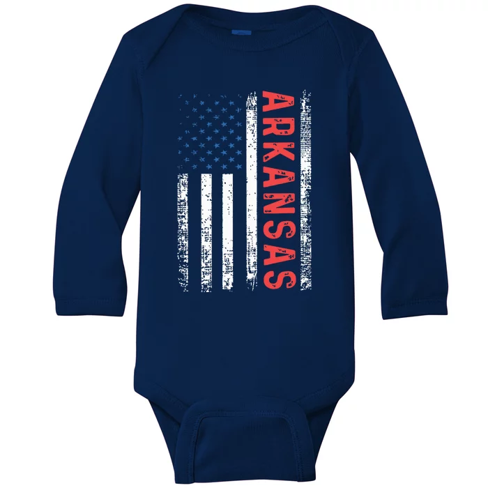 Arkansas American Flag Pride Patriotic Baby Long Sleeve Bodysuit