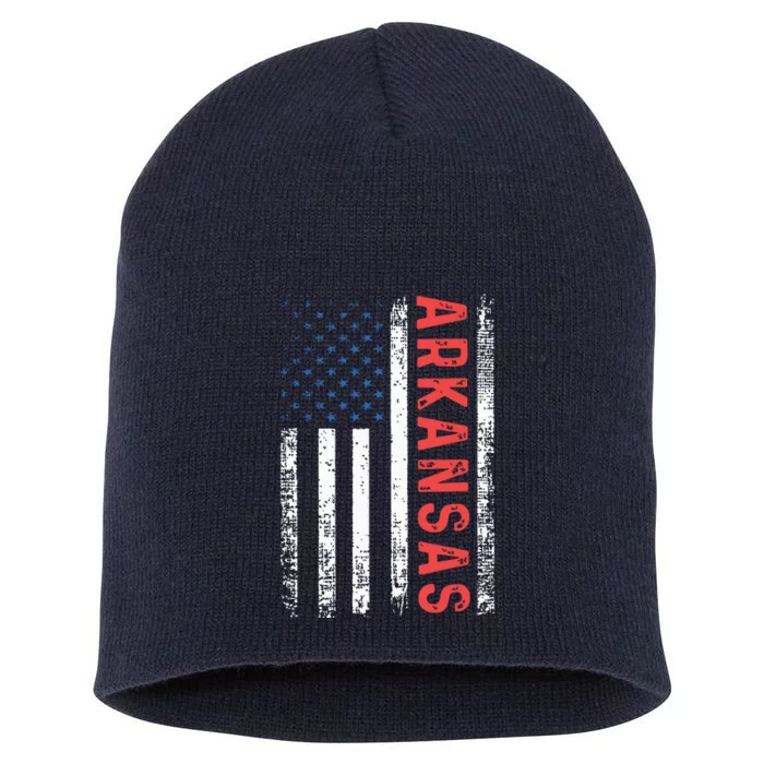 Arkansas American Flag Pride Patriotic Short Acrylic Beanie