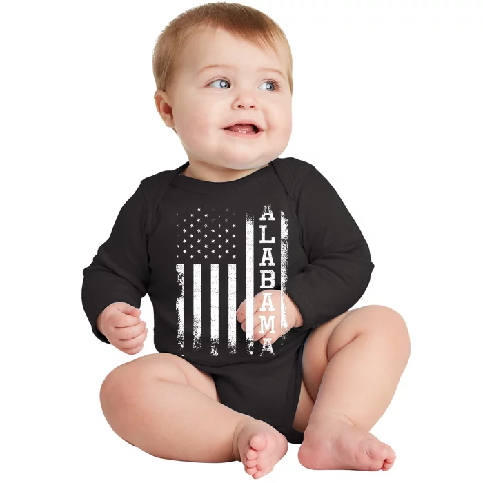 Alabama American Flag Vintage Baby Long Sleeve Bodysuit