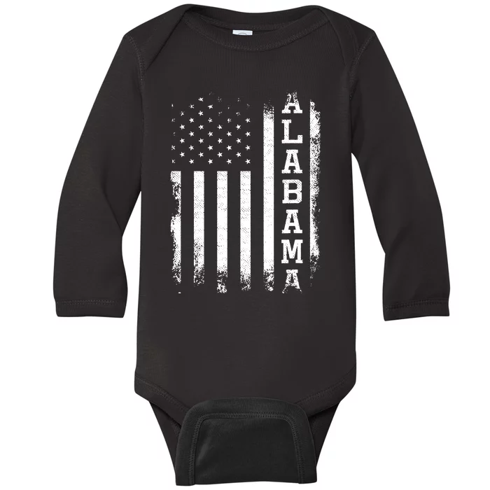 Alabama American Flag Vintage Baby Long Sleeve Bodysuit