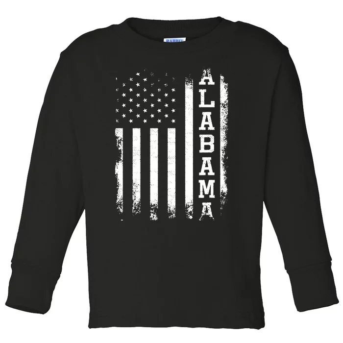 Alabama American Flag Vintage Toddler Long Sleeve Shirt