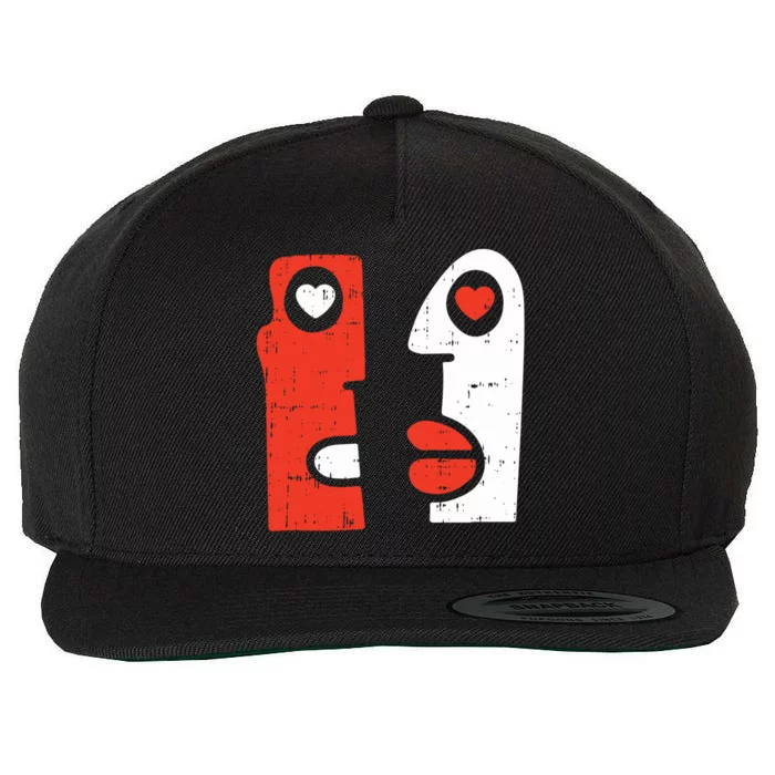 Abstract Art Face Valentines Day Drawing Painting Heart Funny Gift Wool Snapback Cap