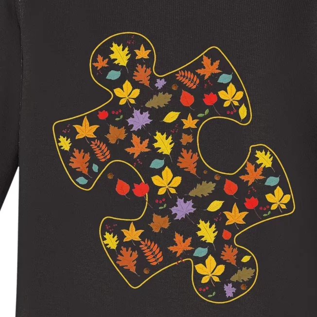 Autism Awareness Fall Leaf Autumn Thanksgiving Puzzle Piece Baby Long Sleeve Bodysuit