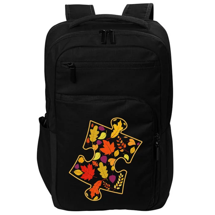 Autism Awareness Fall Leaf Autumn Thanksgiving Puzzle Piece Impact Tech Backpack