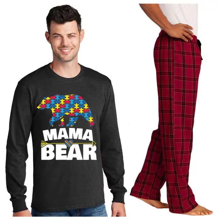 Autism Awareness Funny Gift Aspergers Mama Bear Mom Gift Long Sleeve Pajama Set