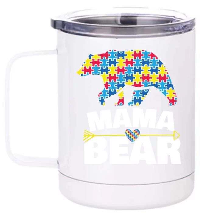 Autism Awareness Funny Gift Aspergers Mama Bear Mom Gift Front & Back 12oz Stainless Steel Tumbler Cup