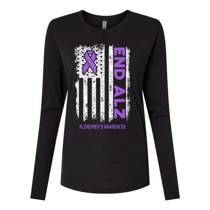 Alzheimers American Flag End Alz Alzheimers Awareness Womens Cotton Relaxed Long Sleeve T-Shirt