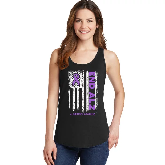 Alzheimers American Flag End Alz Alzheimers Awareness Ladies Essential Tank