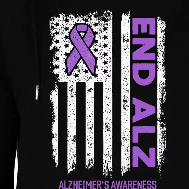 Alzheimers American Flag End Alz Alzheimers Awareness Womens Funnel Neck Pullover Hood